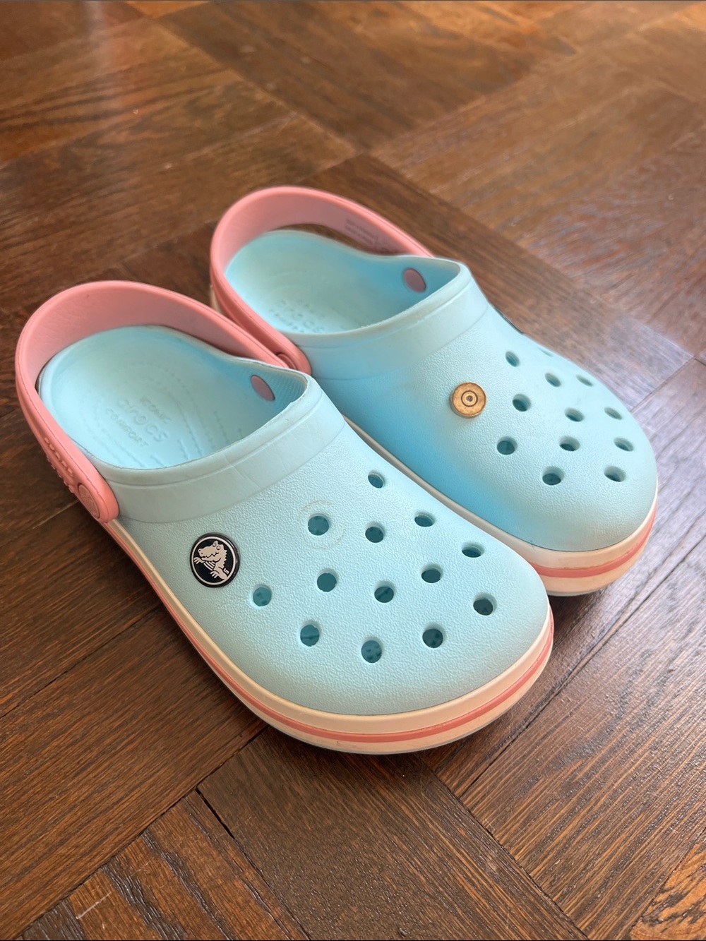 CROCS Kids Clog in Light Blue with Pink Strap